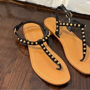 Prada Black and Gold Studded Sandals 39.5